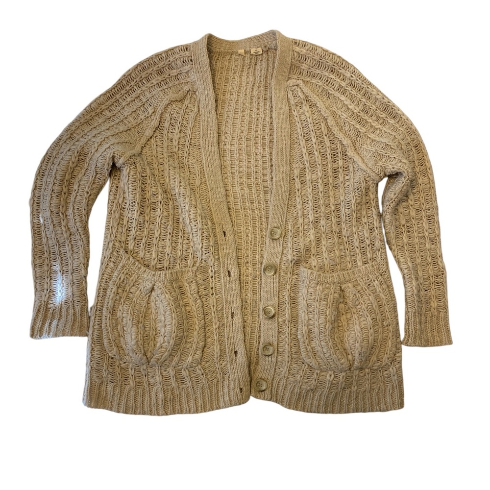 Anthropologie Moth Cozy Cream Knit Oversized Cardigan Sweater | S